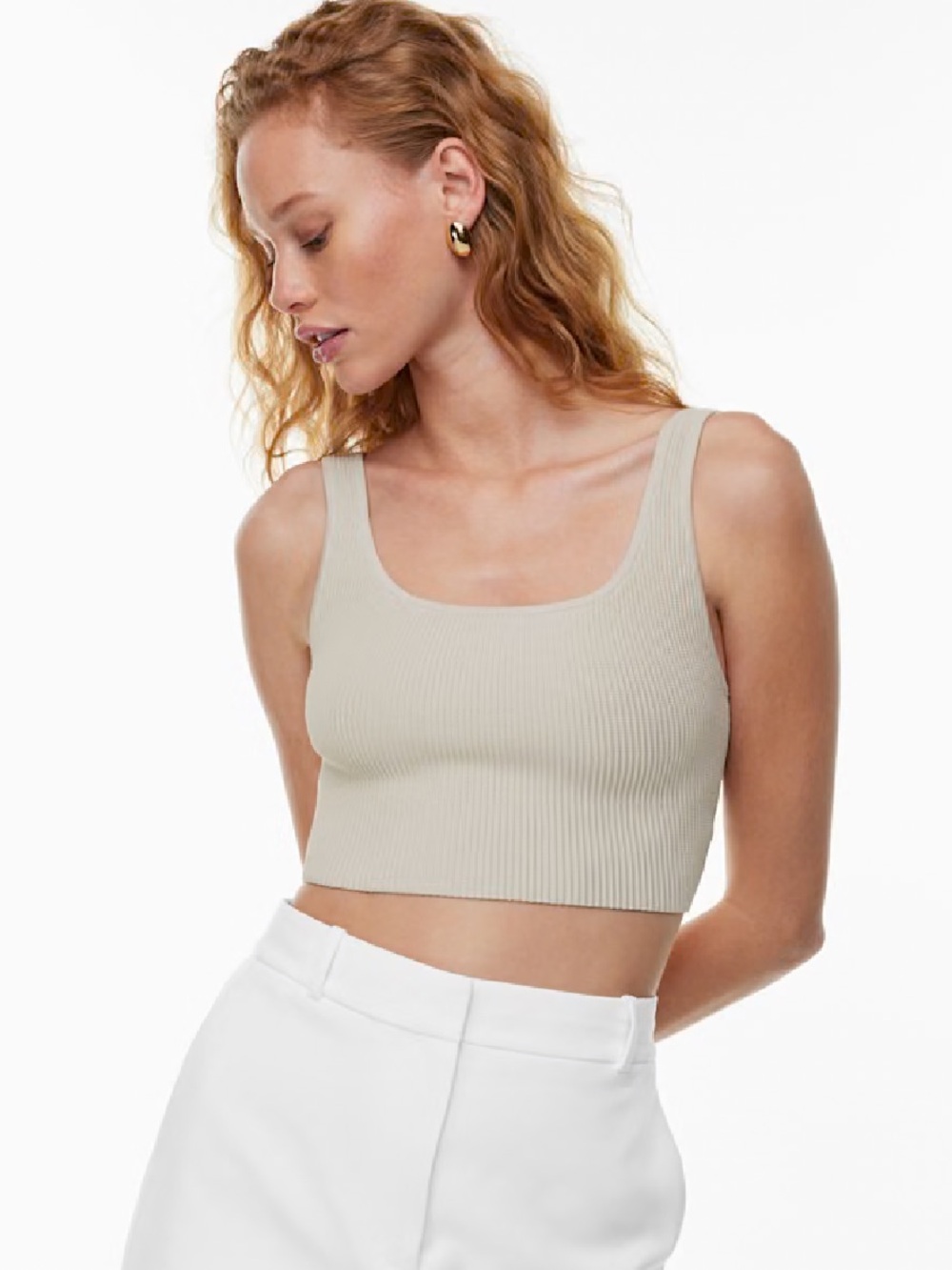 Babaton Aritzia Ribbed Square-Neck Crop Top in Matte Pearl